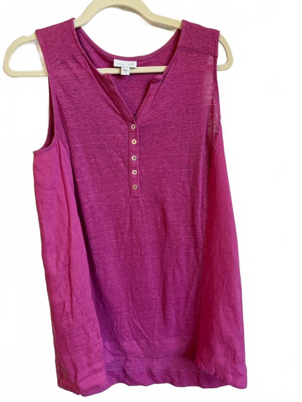 J. Jill Love Linen Sleeveless Henley Tank Top Pink Fuchsia Women’s Sz S Coastal